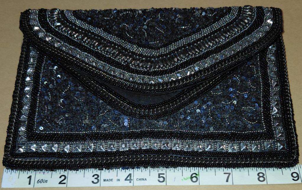 Lulus Made of Class Black and Silver Sequin Beaded Clutch
