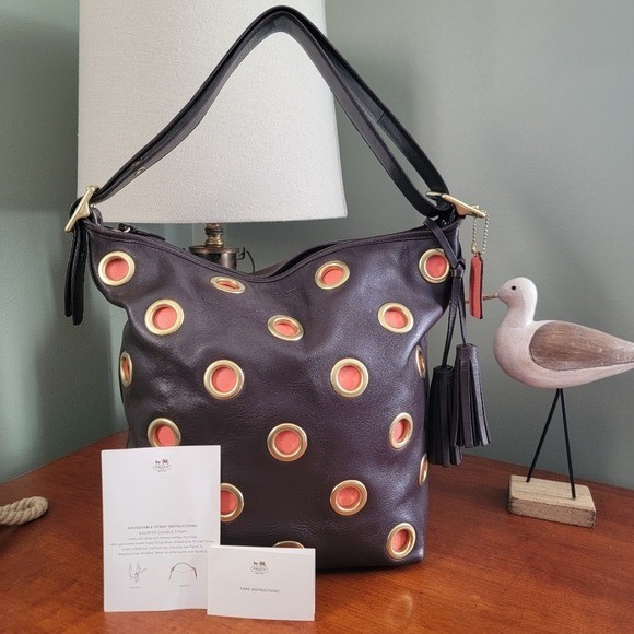 Coach 21181 Legacy Grommet Duffle Brown Orange Leather Bag Y2K