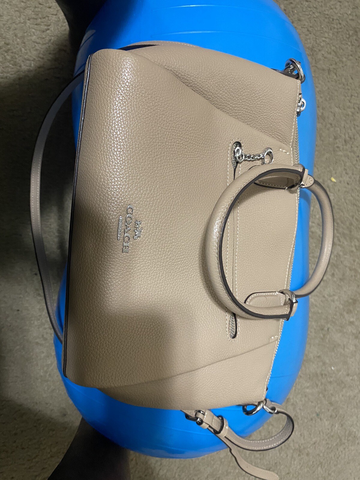 Authentic Coach 79316 Kacey Pebble Leather Satchel Shoulder Bag – Beige