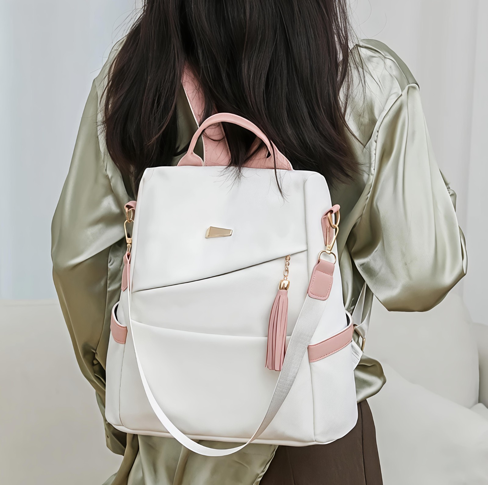 Women Anti Theft Backpack Purse PU Leather Convertible Travel School Bag White