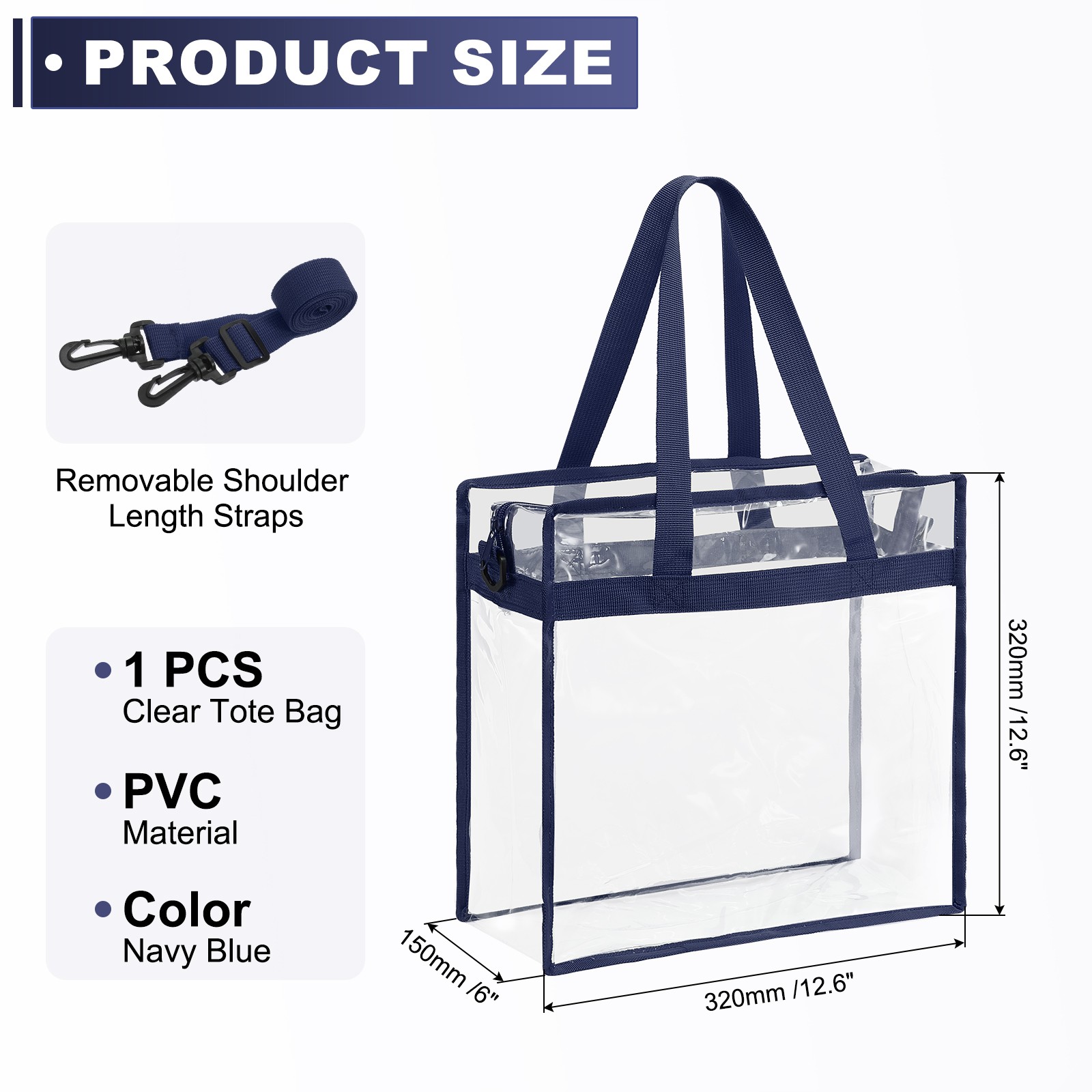 1Pcs 13″ x 6″ x 13″, PVC Waterproof Closure Crossbody Shoulder Bag (Navy Blue)