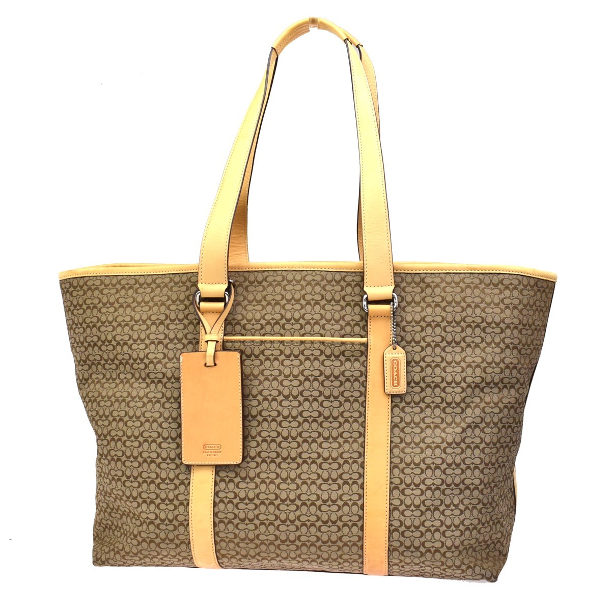 COACH Logo Signature Shoulder Tote Bag Canvas Leather Brown F77012 07BS408