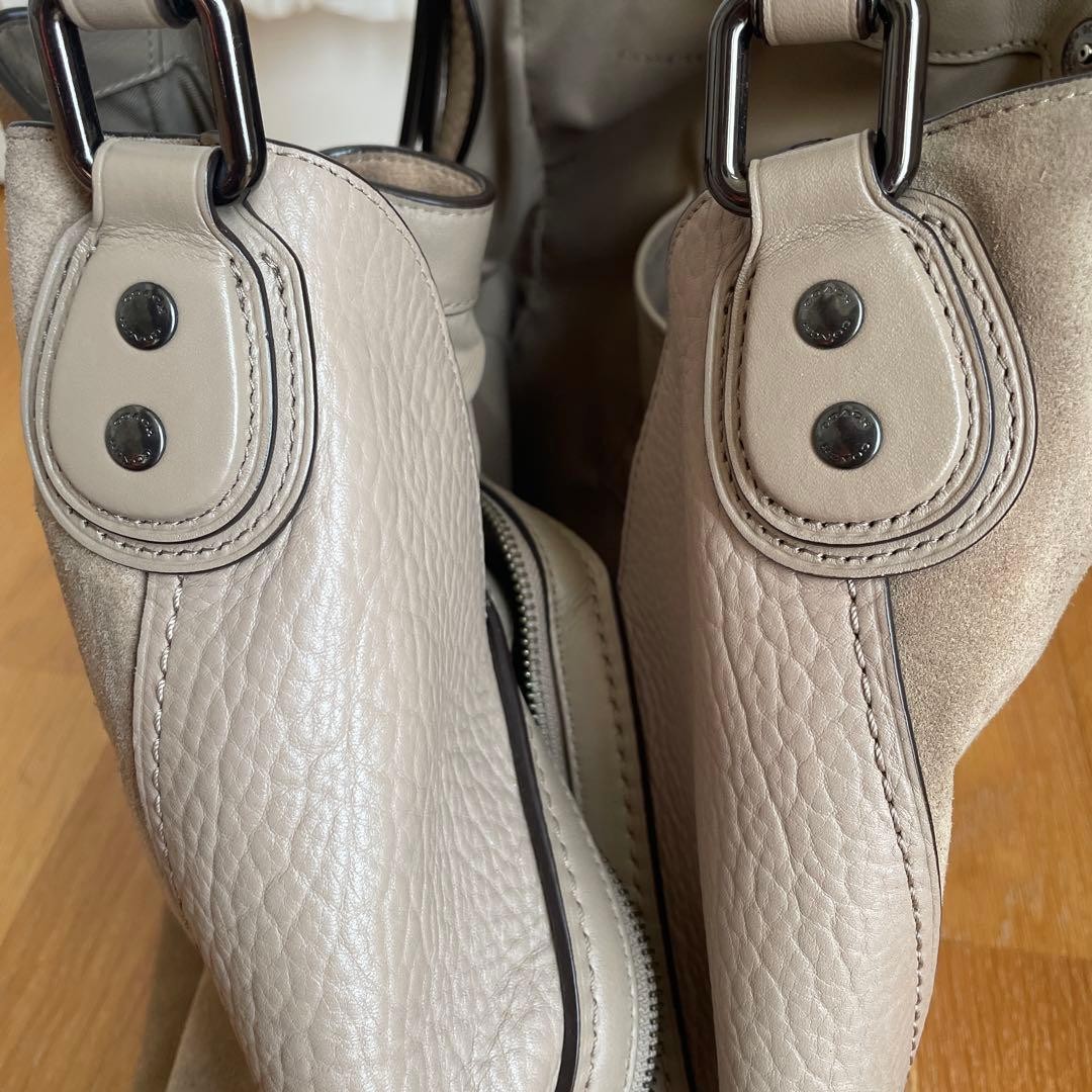 Excellent Condition COACH Shoulder Bag Edie Gray Beige Leather Suede from JAPAN