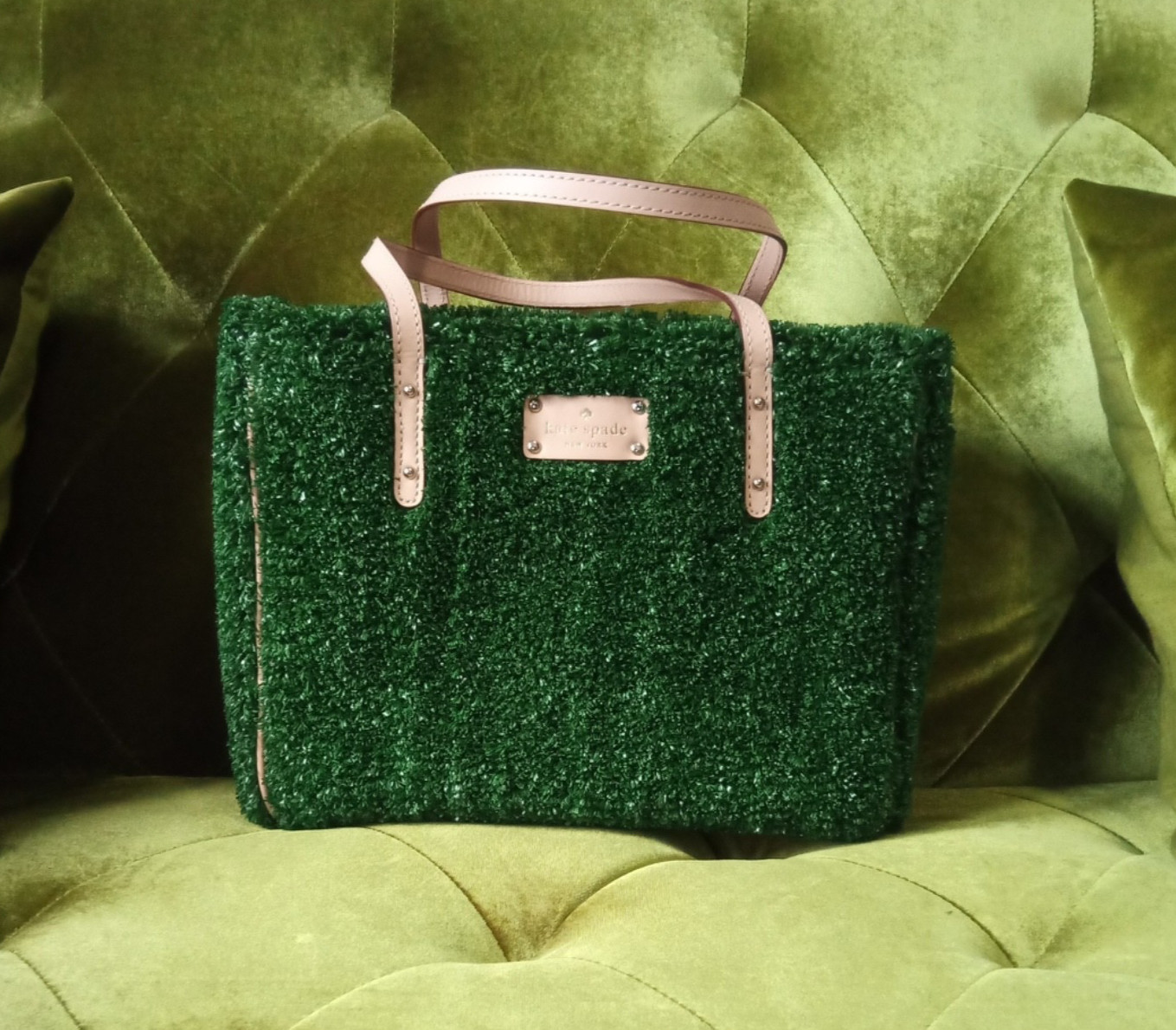 Kate Spade Hold Court Quinn Astroturf Tote Leather Trim Tennis Novelty Tote Bag