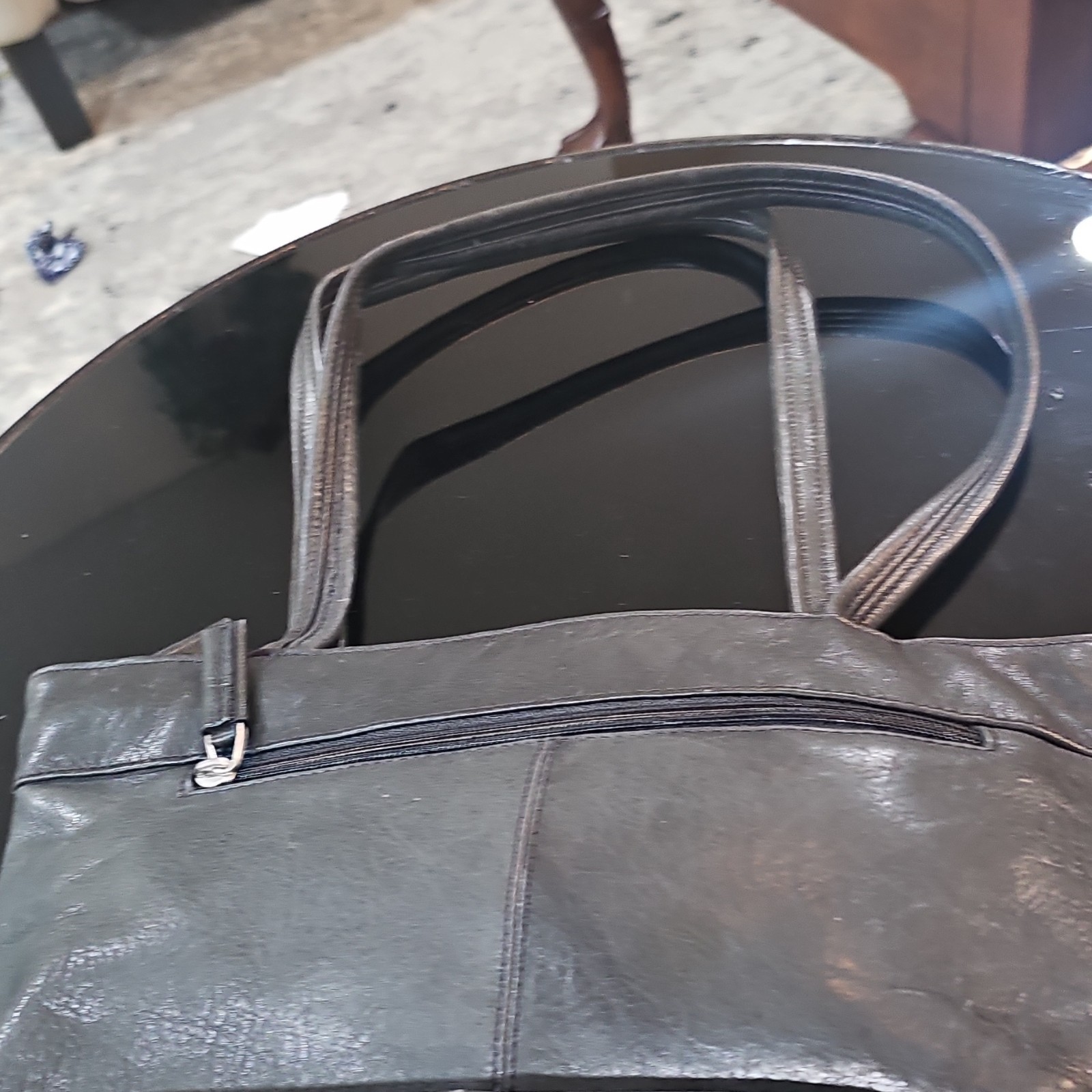 Stone Mountain Black Tote Bag Silver Hardware Buckle Accent Zip Double Handles