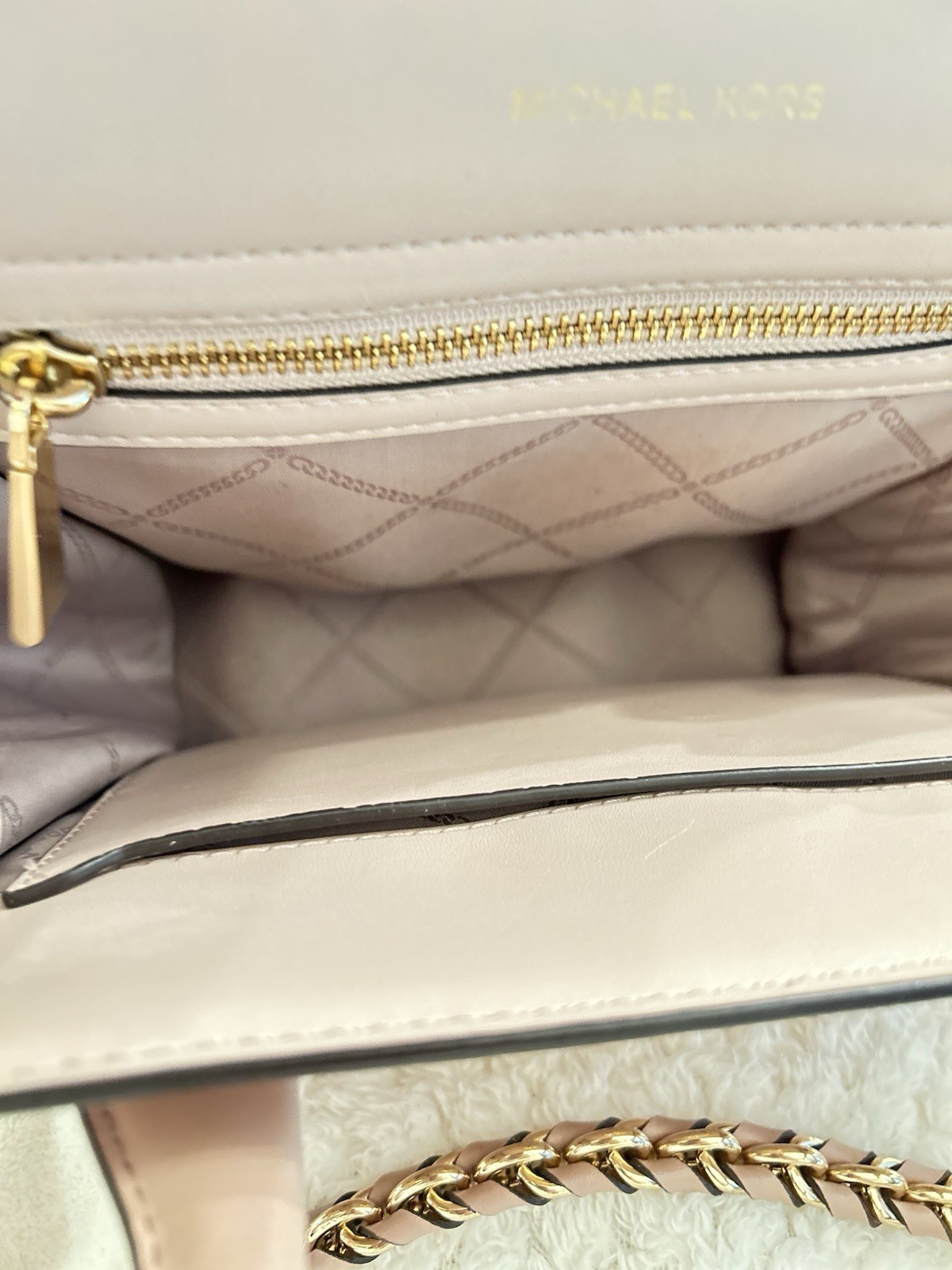 Michael Kors “Carmen” Medium Flap Satchel Shoulder Bag Pink/White