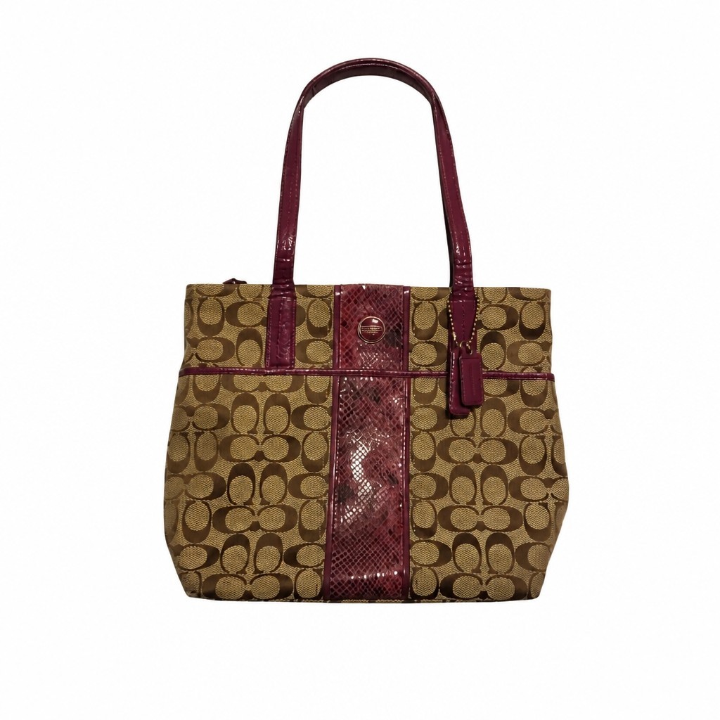 Canvas And Python Weather Tote Bag Coach Signature Striped Python Tote