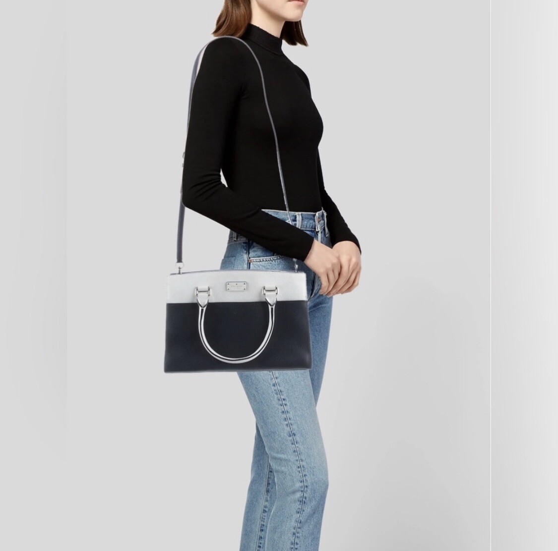 NEW💕$375 Kate Spade New York Grove Street Caley Leather Satchel, Black&White