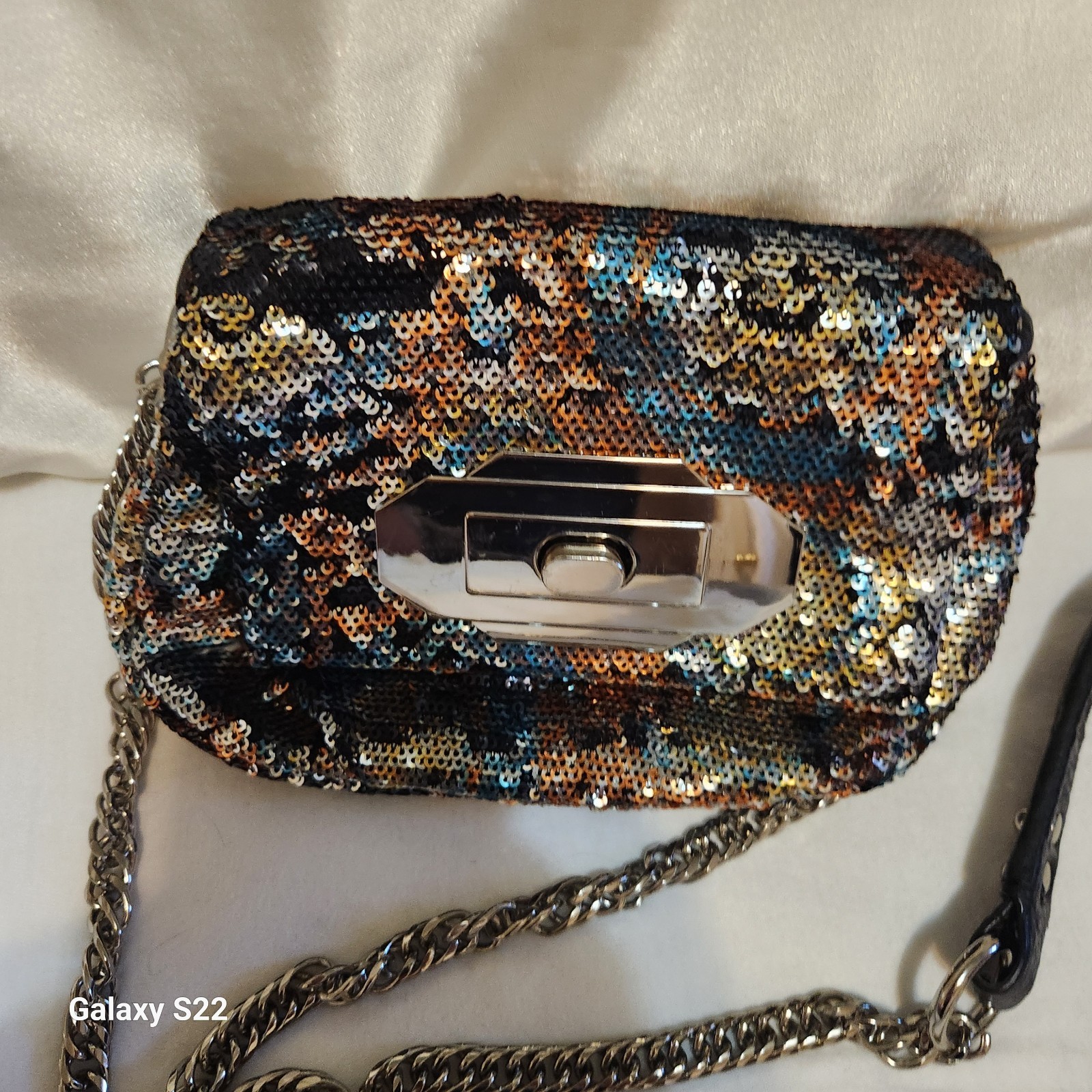orYANY Multicolor Shoulder Bag Sequin Accent Silver Hardware Geometric Pattern