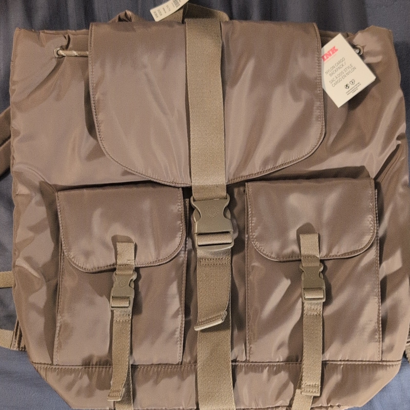 PINK Victoria’s Secret Cargo Backpack Taupe Solid Buckle Pockets Travel