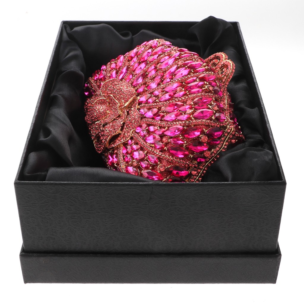 Gold Tone Alloy Metal Rhinestone Crystal Clutch Evening Bag HB6108-FUS