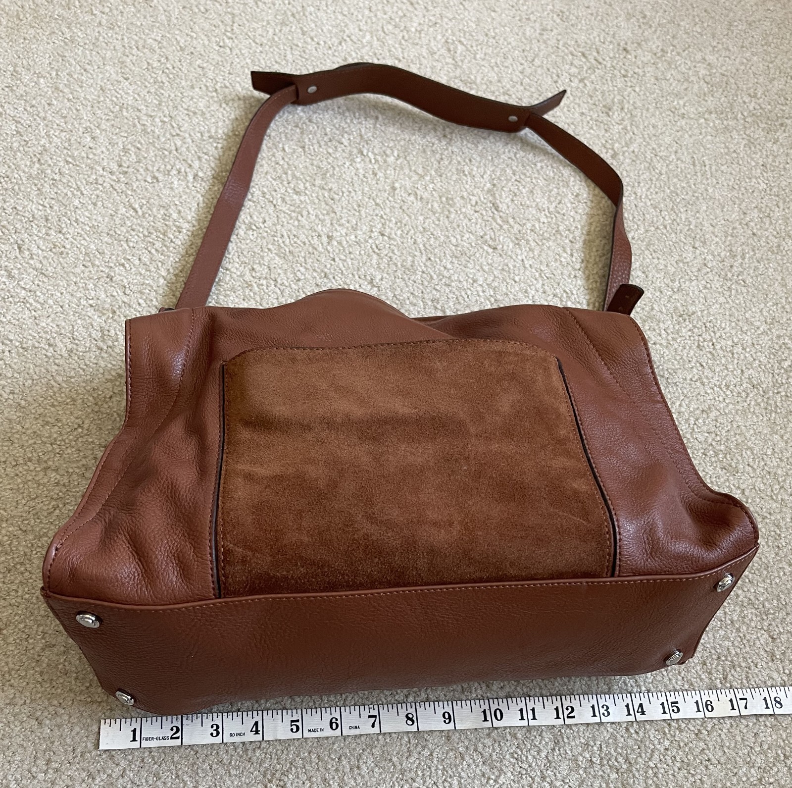 Nice SANDRO Brown Pebbled Leather Suede Detail Shoulder Hand Carry Bag NY FreePU