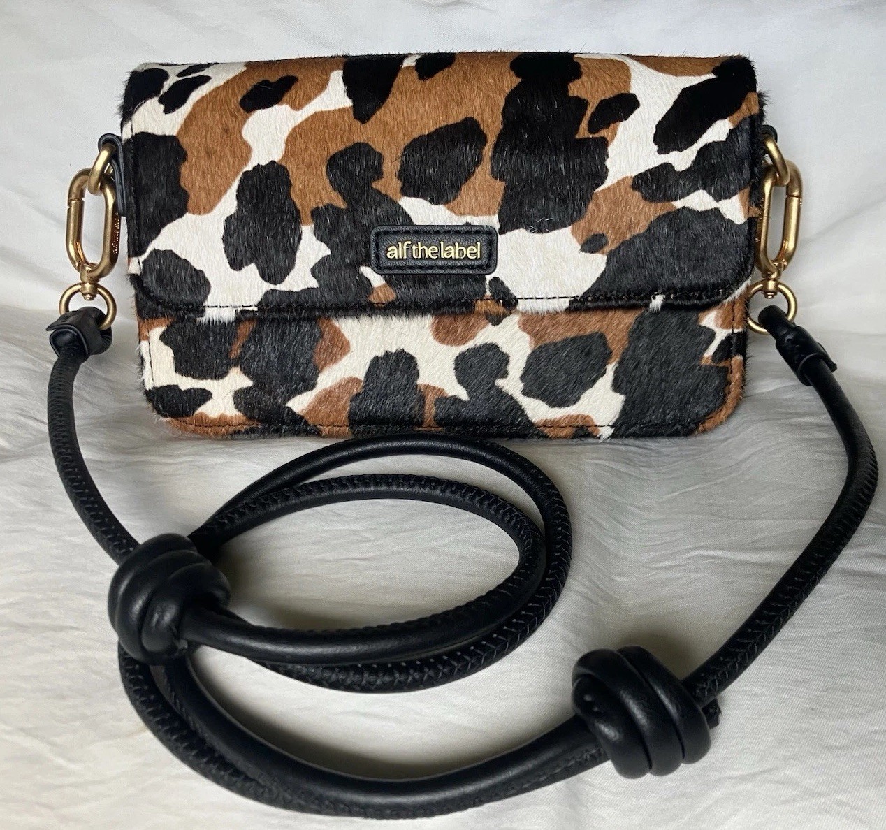 Alf The Label Purse Bag Rosa Leather Crossbody Handbag Cow Print