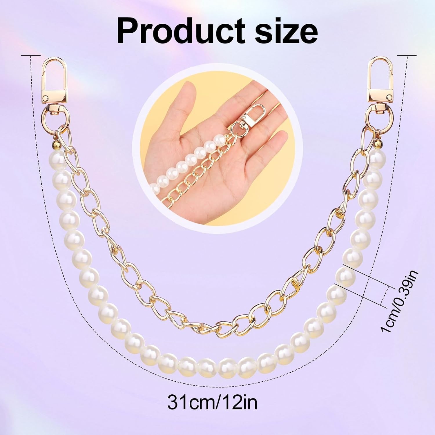 Stylish 12 Inch Bag Chain with White Pearls & Gold Links – Must-Have Charm