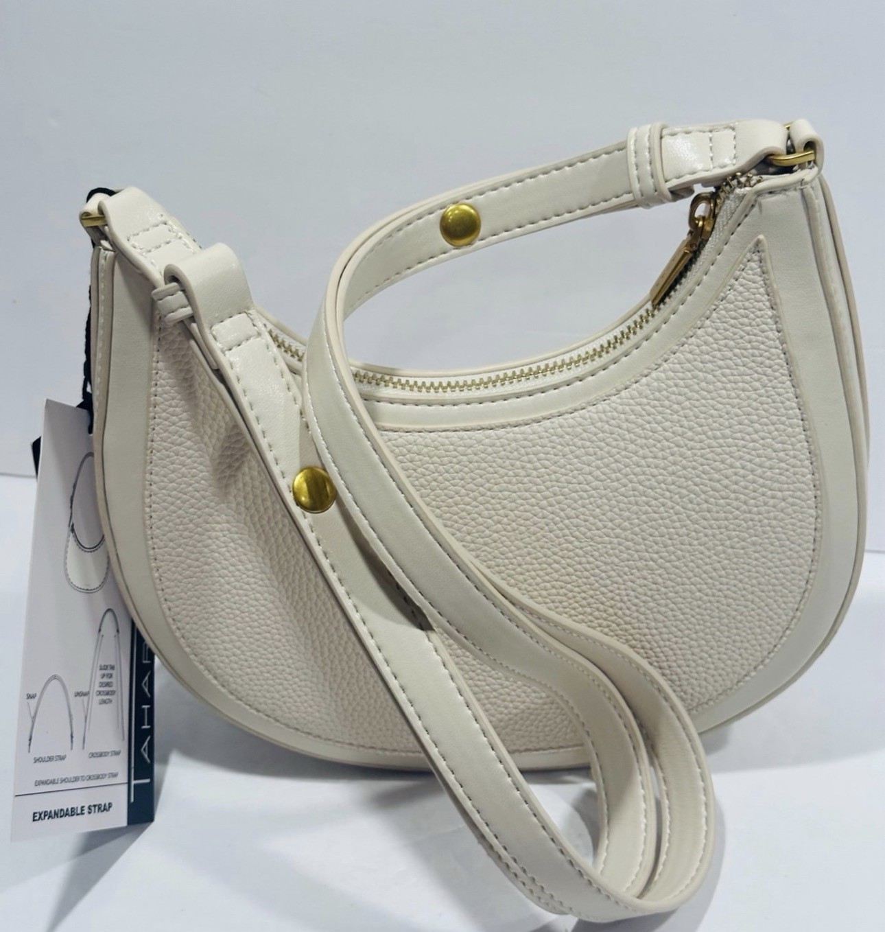 TAHARI Riverside Pebble Convertible Crescent Shoulder Bag Crossbody Natural NWT