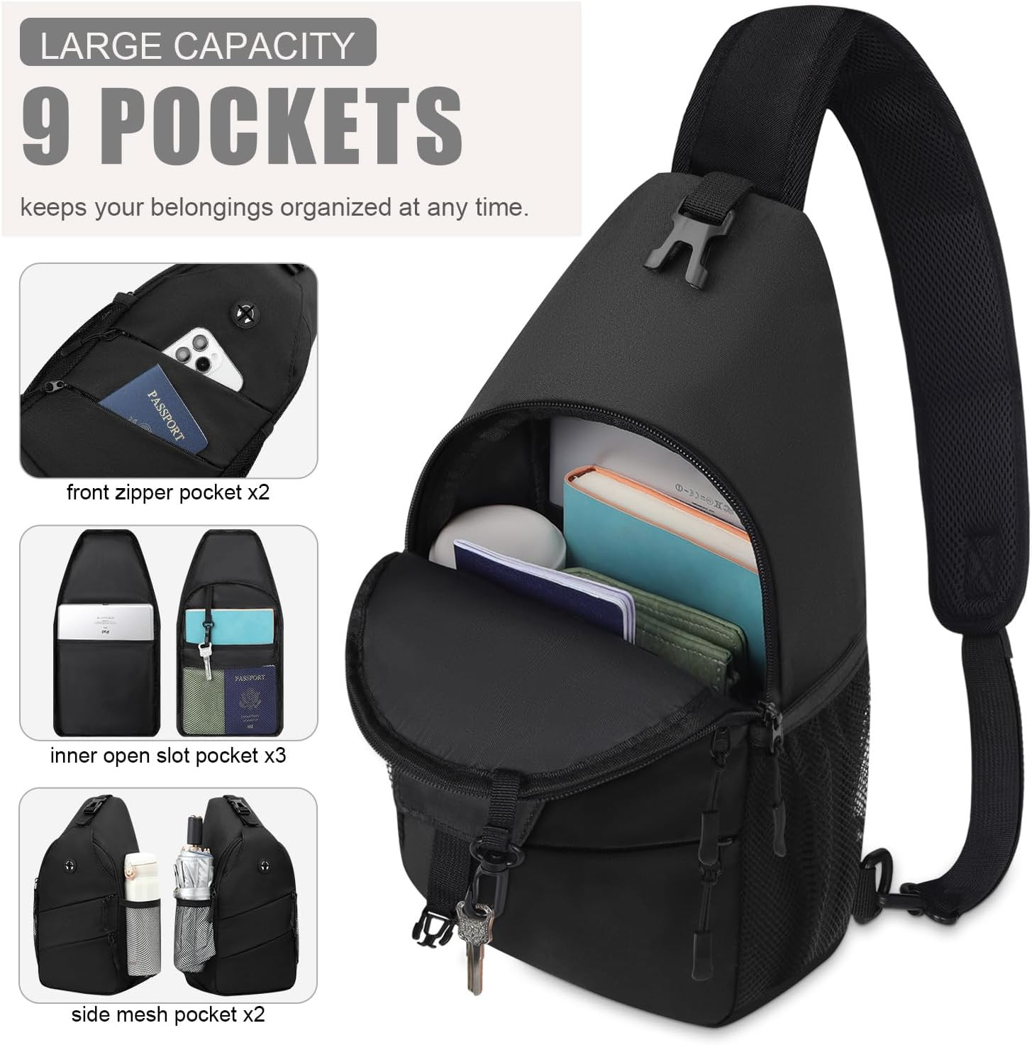 Crossbody Sling Bag Chest Backpack Waterproof Travel Daypack for Women Men