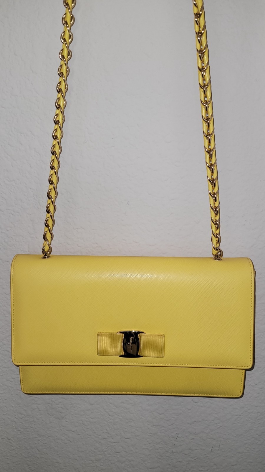 Salvatore Ferragamo Ginny Saffiano Leather Crossbody Bag Yellow