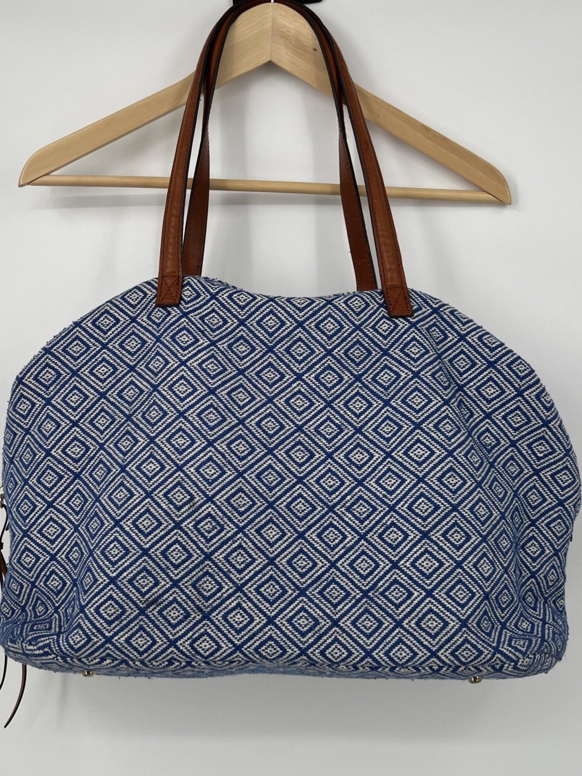 Street Level Anchorage Blue and White Tote Bag Boho Vintage