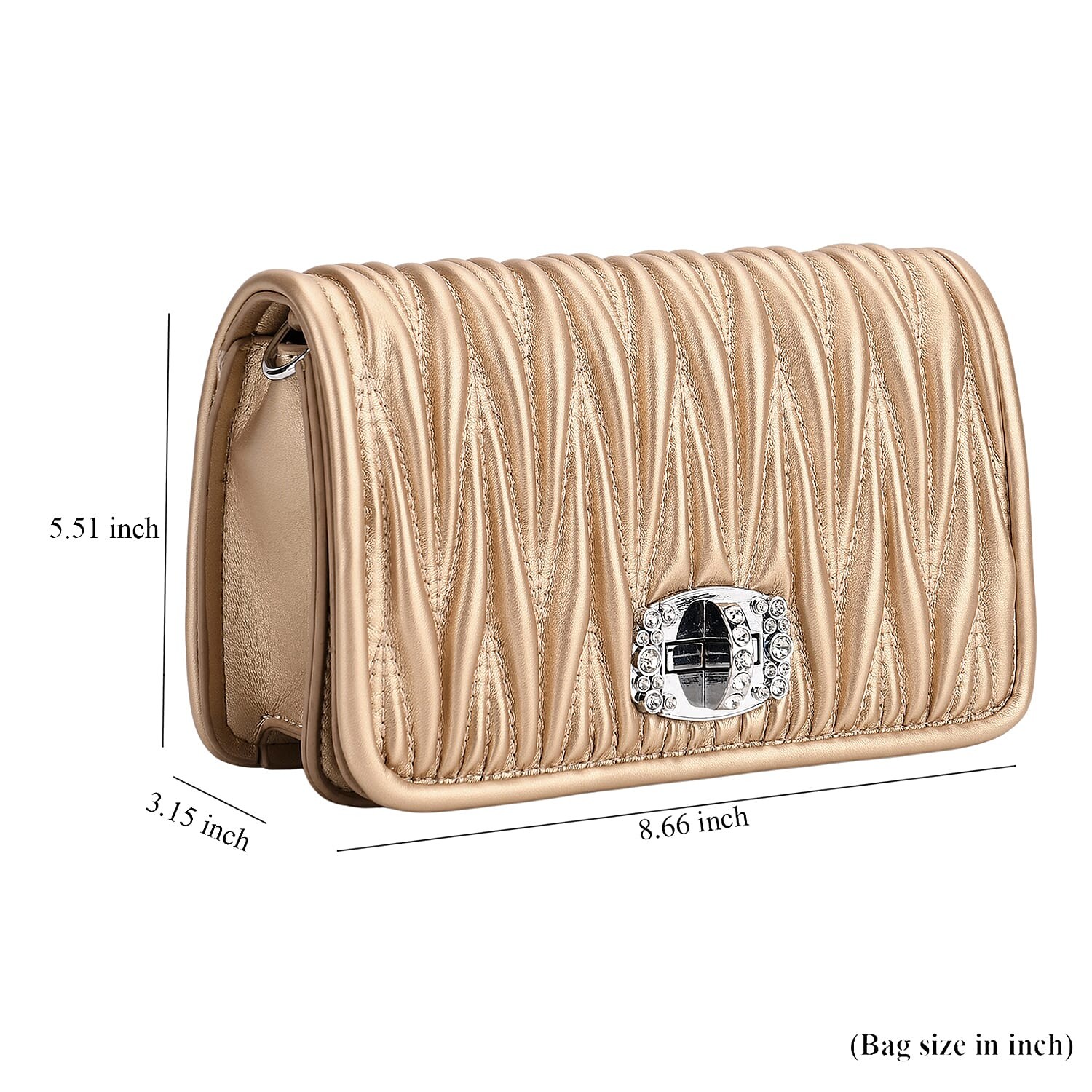 Golden Wave Quilted Faux Leather Crossbody Bag with Shoulder Strap