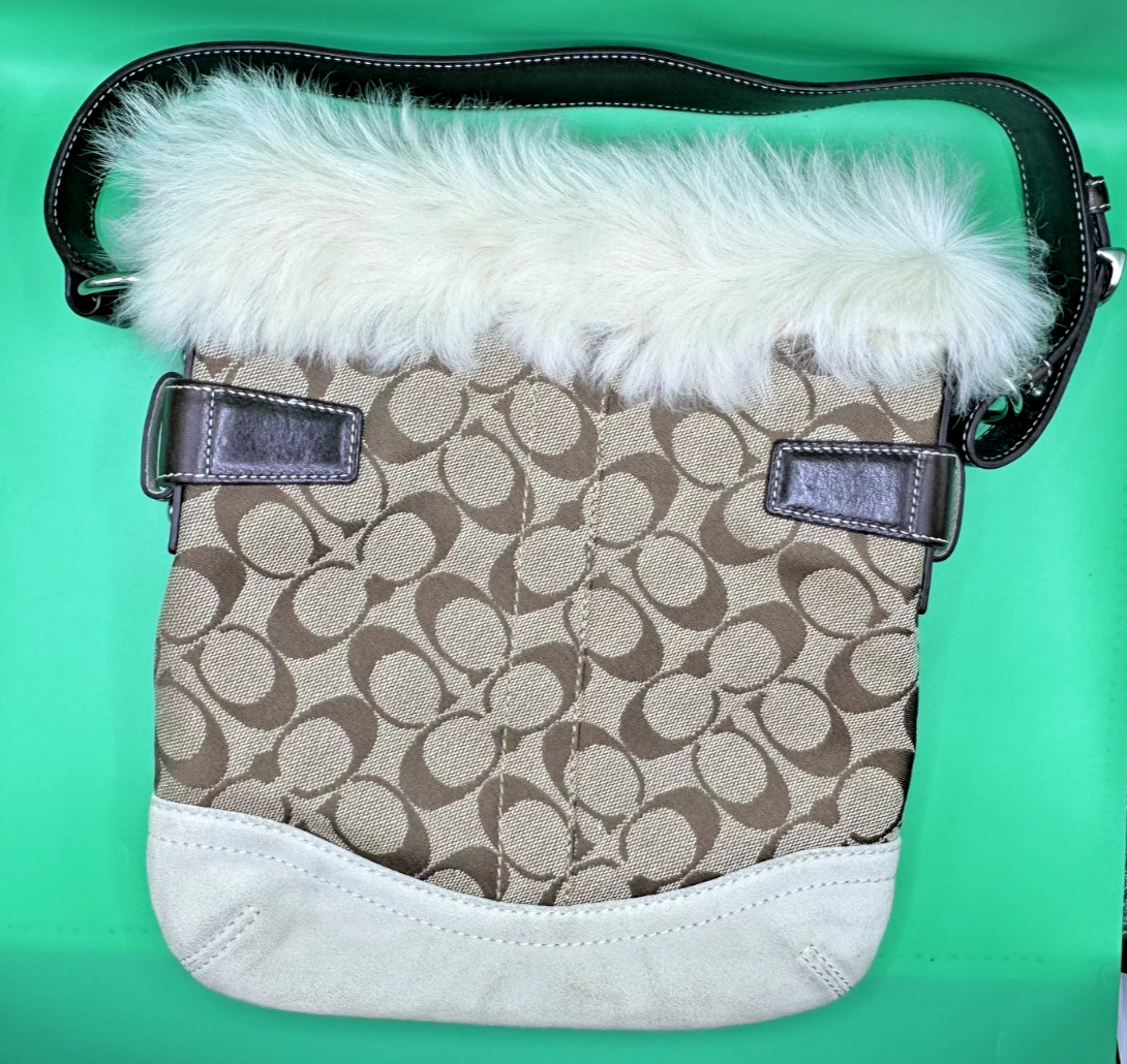 Authentic COACH Signature Monogram Faux Fur Trim Shoulder Bag – Y2K Vintage – CO