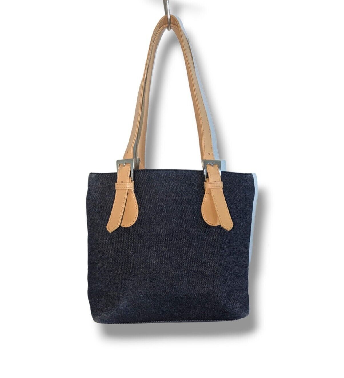 Essential Everyday Distressed Indigo Denim Light Tan Leather Shoulder Bag