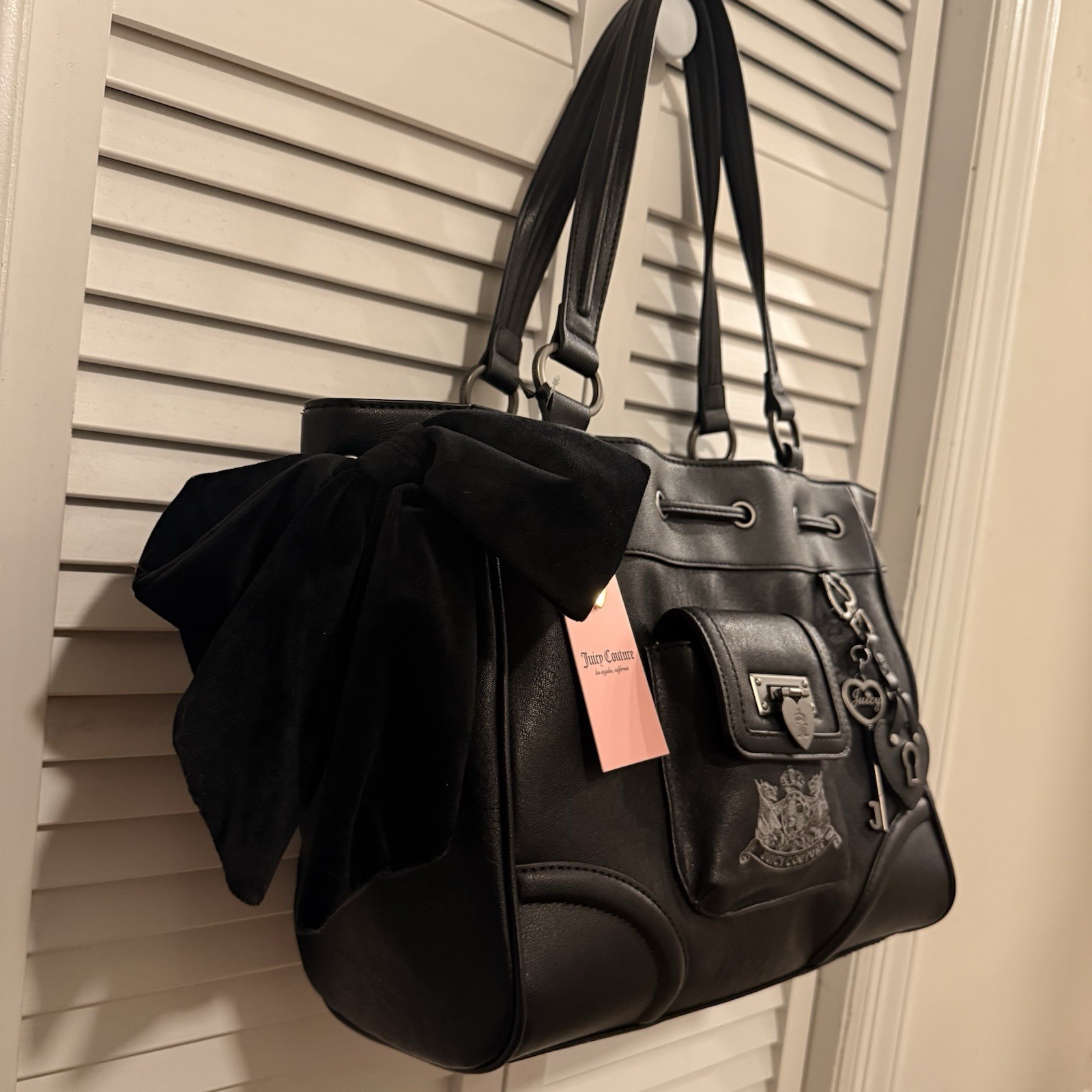 Juicy Couture Royal to Juicy Black Daydreamer Tote Key Lock Charm Gothic