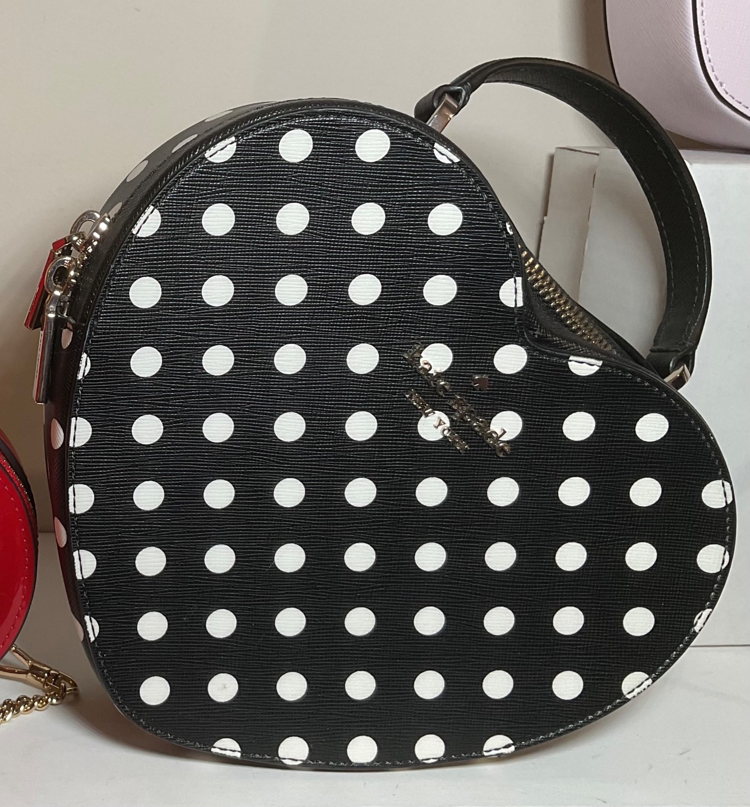Kate Spade Love Shack Heart Purse Crossbody Bag Black with White Dots