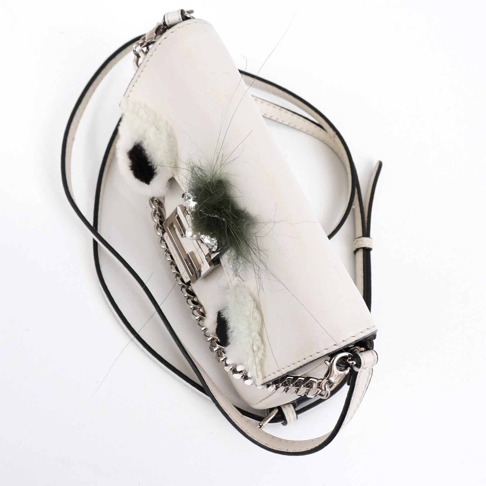 FENDI Bag Bugs Monster Micro Baguette 8M0354 Shoulder Bag White Auth #57713A