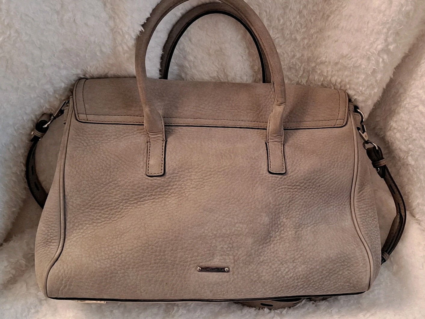 REBECCA MINKOFF JULES SATCHEL SHOULDER CROSSBODY NUBUCK DOVE GRAY W/SILVER $425