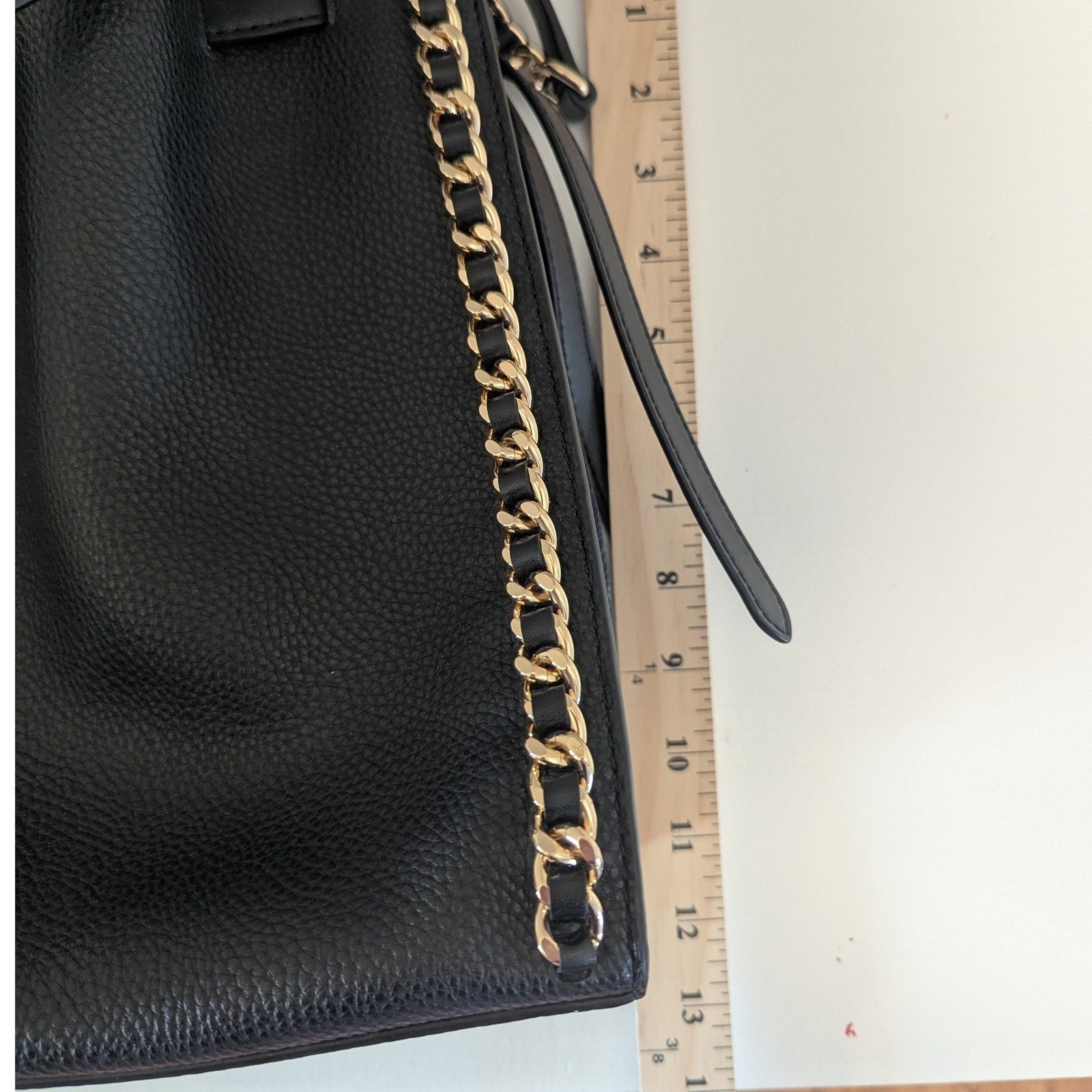 Michael Kors Mina Black Leather Chain Shoulder Bag Satchel Structured Classic