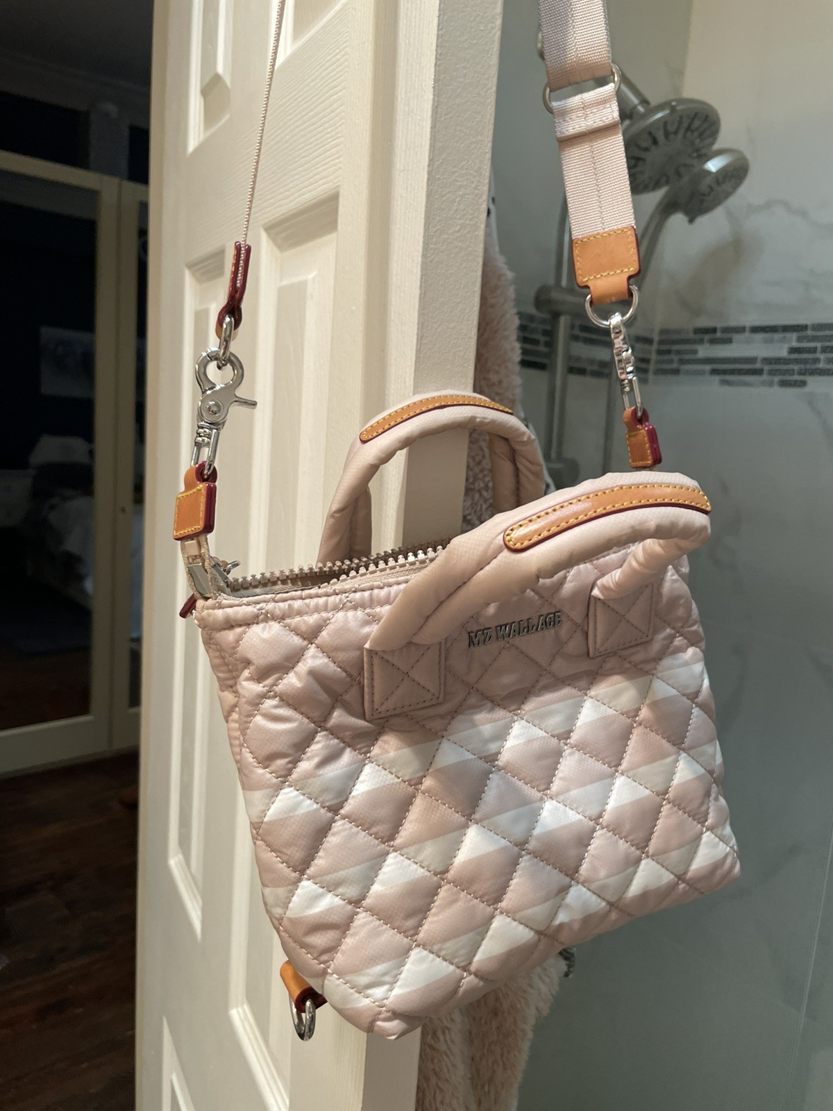 MZ Wallace Rose & White Micro Sutton Tote Deluxe Crossbody Bag – Mint