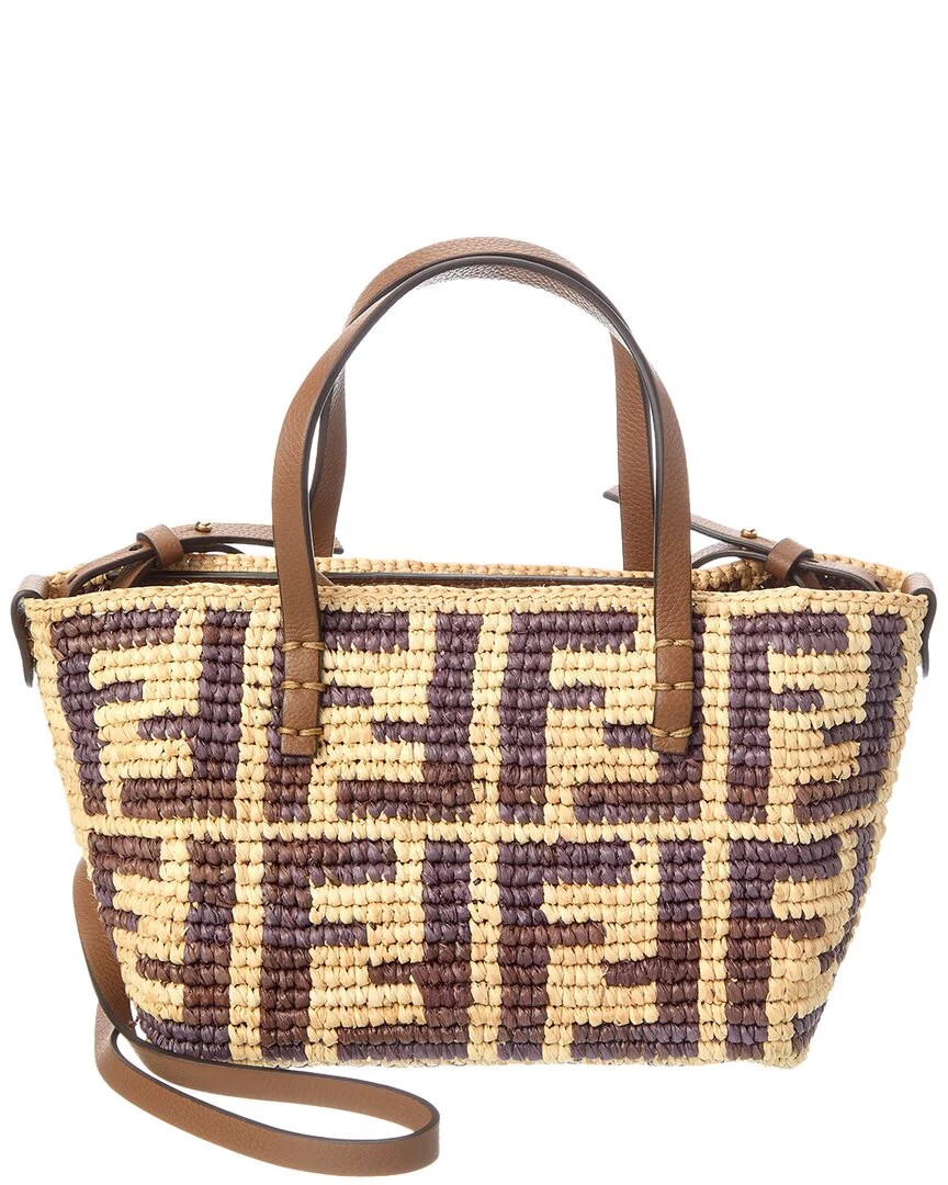 Fendi Roll Mini Ff Raffia & Leather Tote Women’s