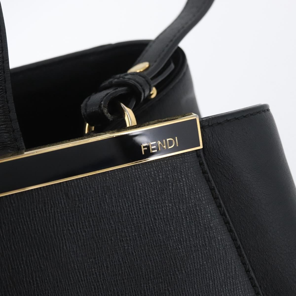 FENDI 2JOURS Hand Bag Leather 2way Black Gold Auth gh1916
