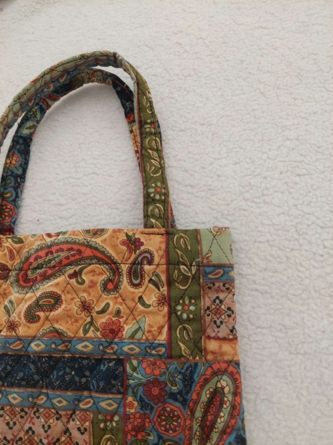 Quilted Purse Handmade Paisley Blue, Green, Beige, Gold With Handle One