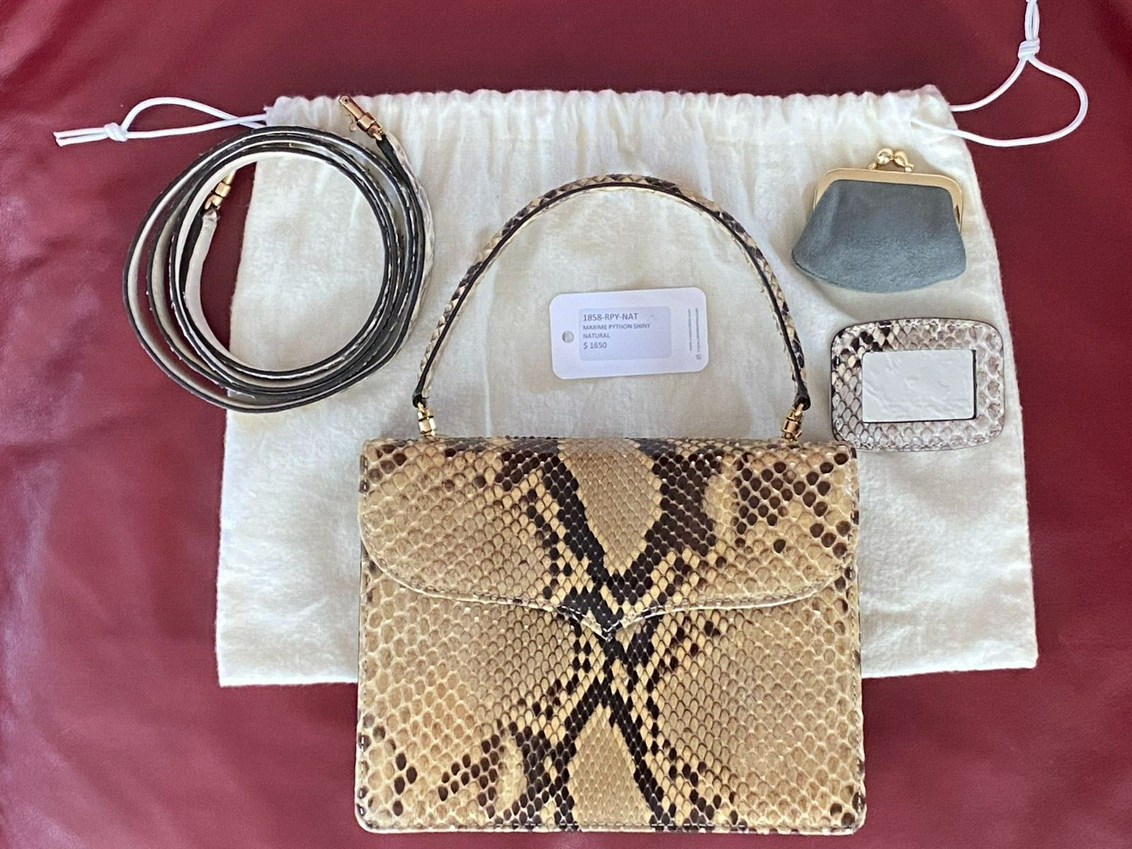 $1650 Cape Cobra MAXIME Python Shiny Natural | Python Skin | 3.1″×7.9″×5.9″