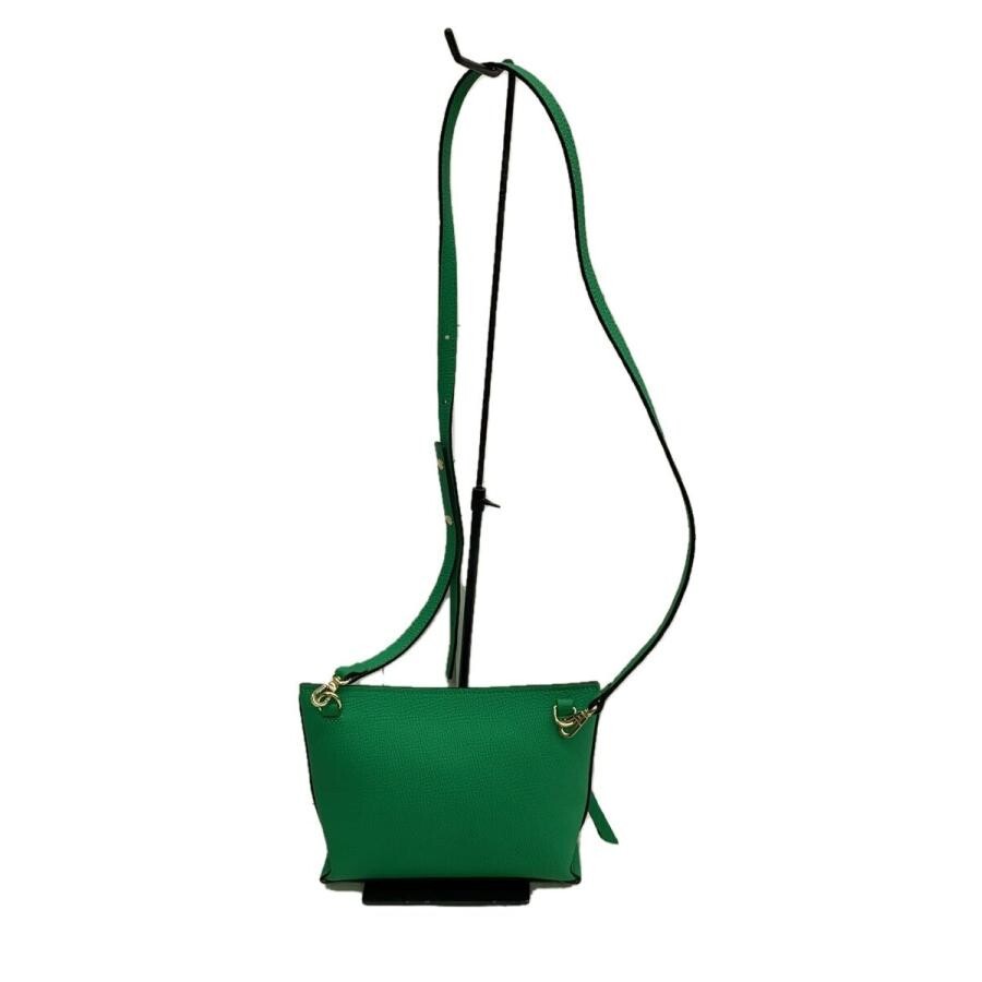 Longchamp Green Leather Shoulder Bag Women 9.45×6.69×1.77 Auth
