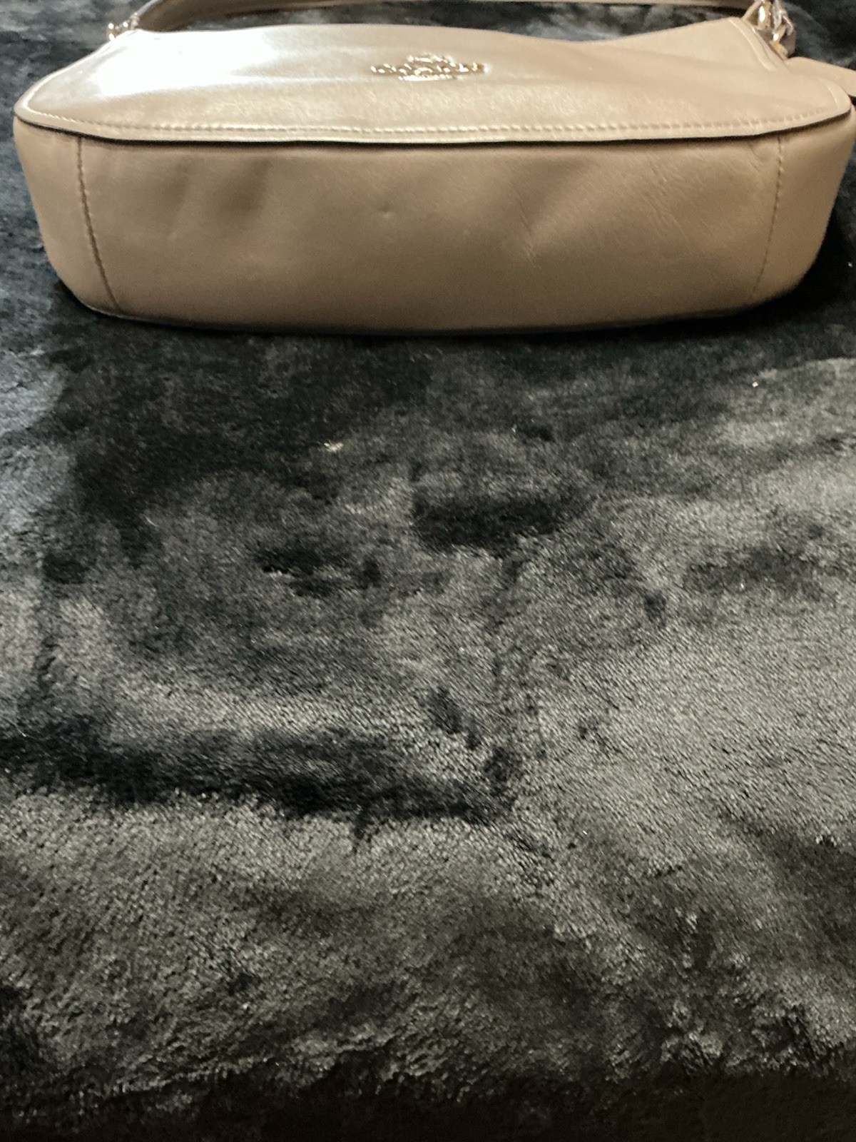 Coach Small Beige Crescent Shoulder Bag Zip Closure Silver Hardware Hangtag