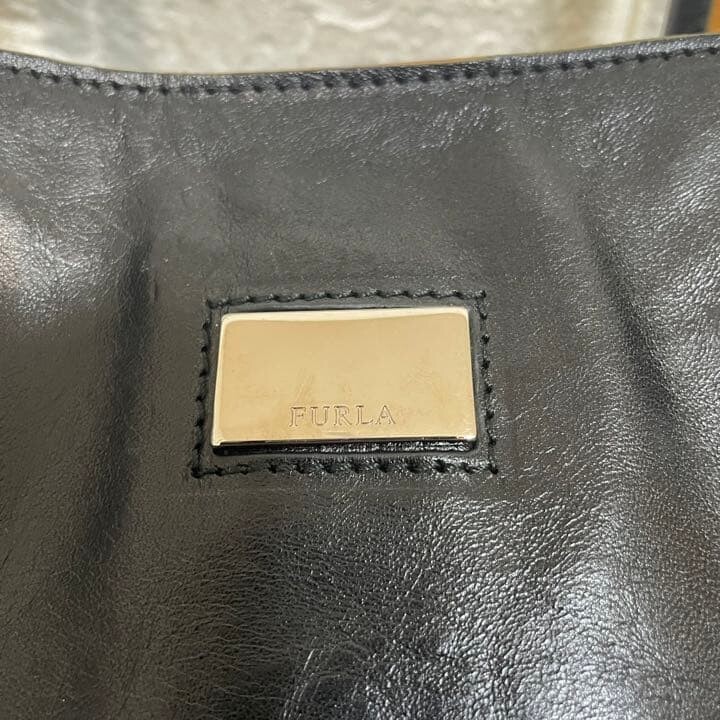 Furla Genuine Leather Tote Bag Black Made in Italy Double Handle 30cm 27cm