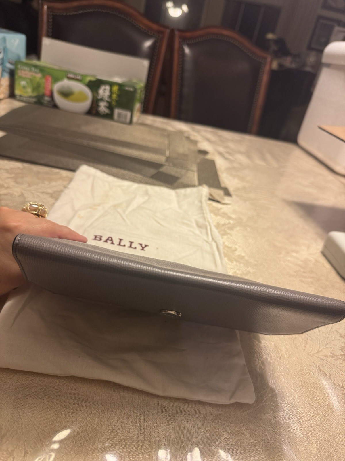 Auth BALLY Gray Leather Slim Document Holder Envelope Clutch Wallet + COA