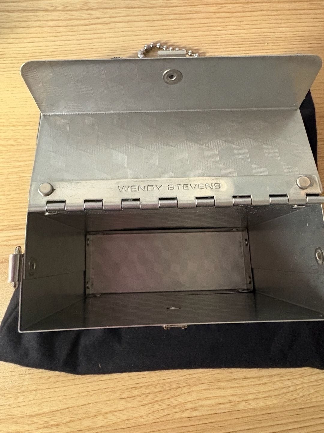 Wendy Stevens Hand-Fabricated Stainless Steel Cube Box Bag with Ball Chain