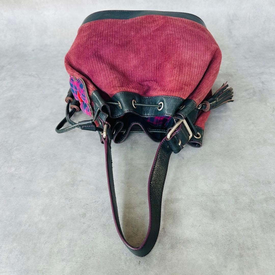 MARC JACOBS Drawstring Bucket Shoulder Bag Flower Leather Corduroy