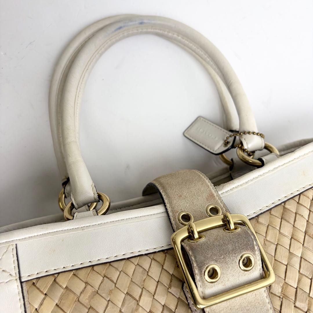Authentic Coach White Leather Basket Handbag, 21cm x 28cm x 10cm, Authentic, Exc