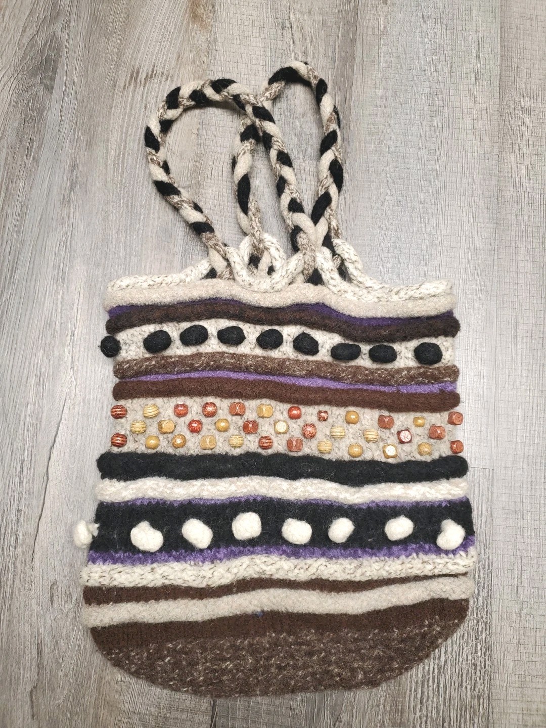 Handmade Wool Knit Felted Handbag Purse-Shoulder Bag-Art To Wear
