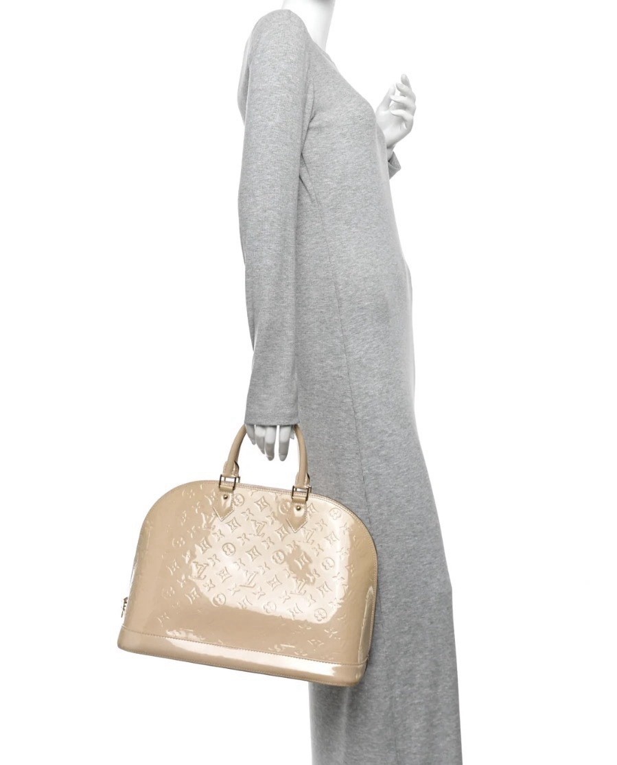Louis Vuitton Alma GM Monogram Patent Satchel Top Handle Beige Dust Bag Padlock