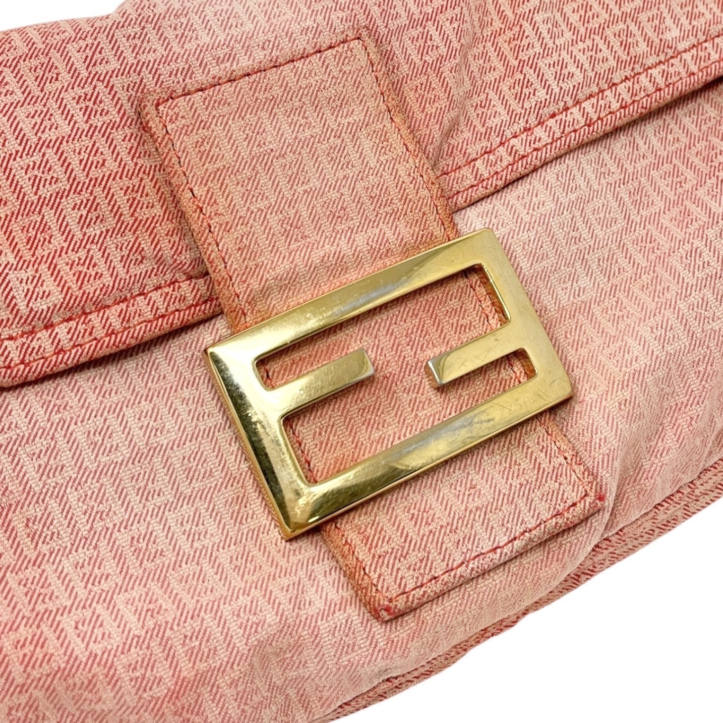 FENDI Vintage Zucchino Monogram Mamma Baguette Shoulder Bag Orange Pink Gold