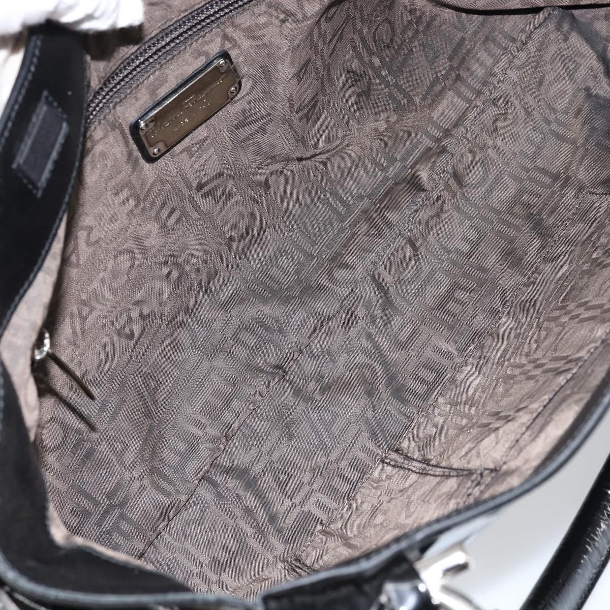 Salvatore Ferragamo Gancini Tote Bag Enamel Black Silver Auth BA8785