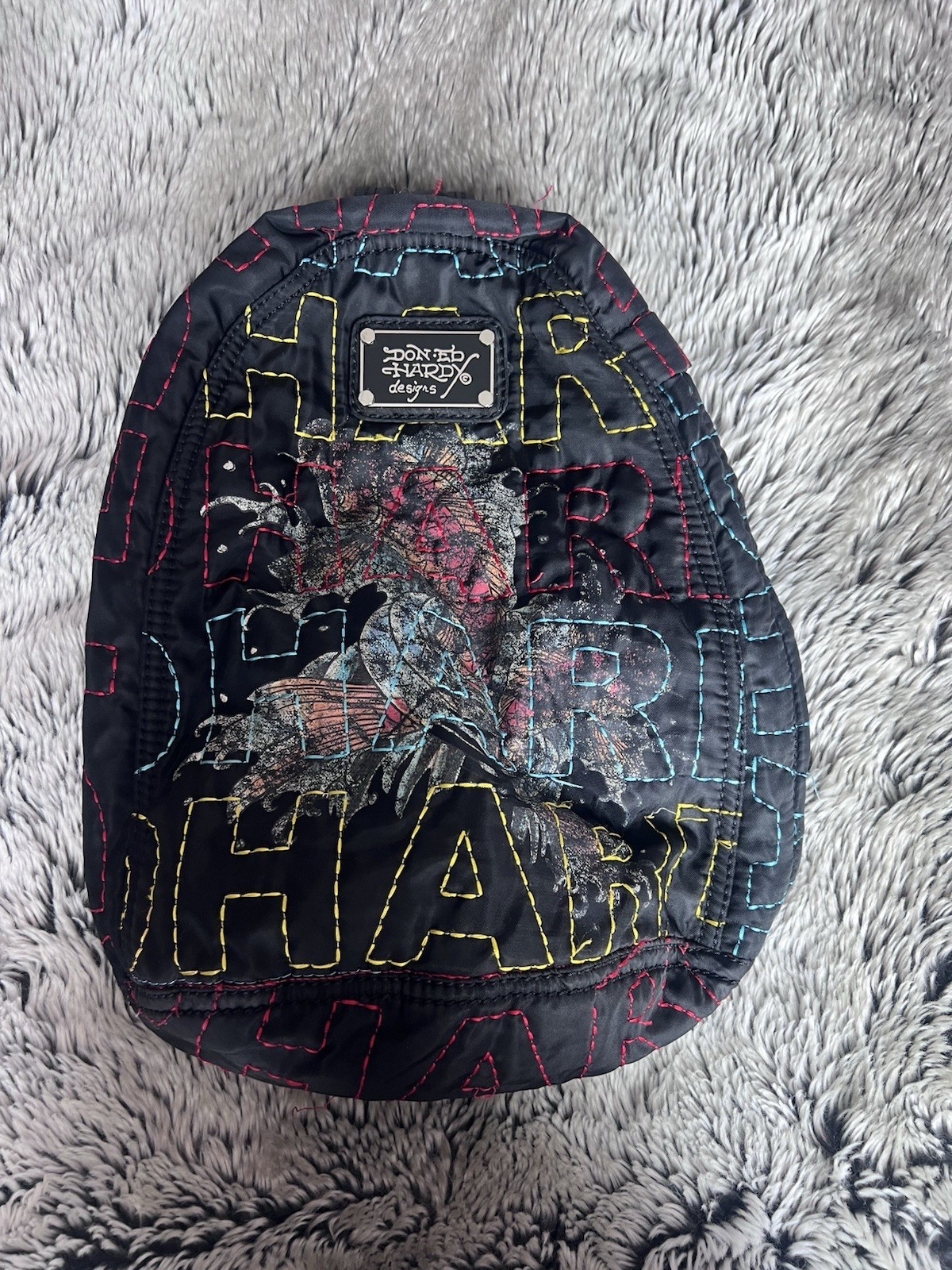 Ed Hardy Black/Multicolor Logo Backpack Zip Closure Padded Adjustable Straps