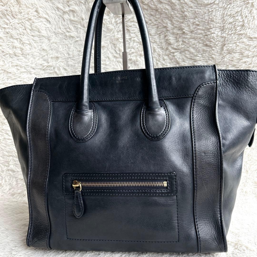 CELINE Luggage Mini Leather Tote Bag, Navy Can store A4 size PC large capacity