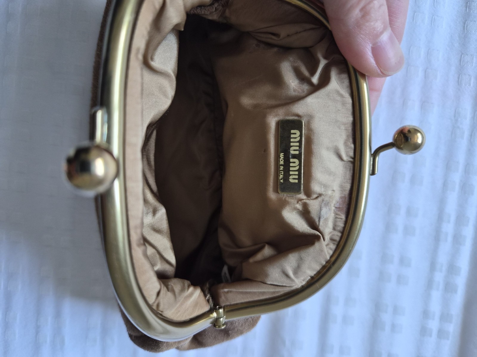 Miu Miu Mini Pouch Clutch Seu Leather Brown Color