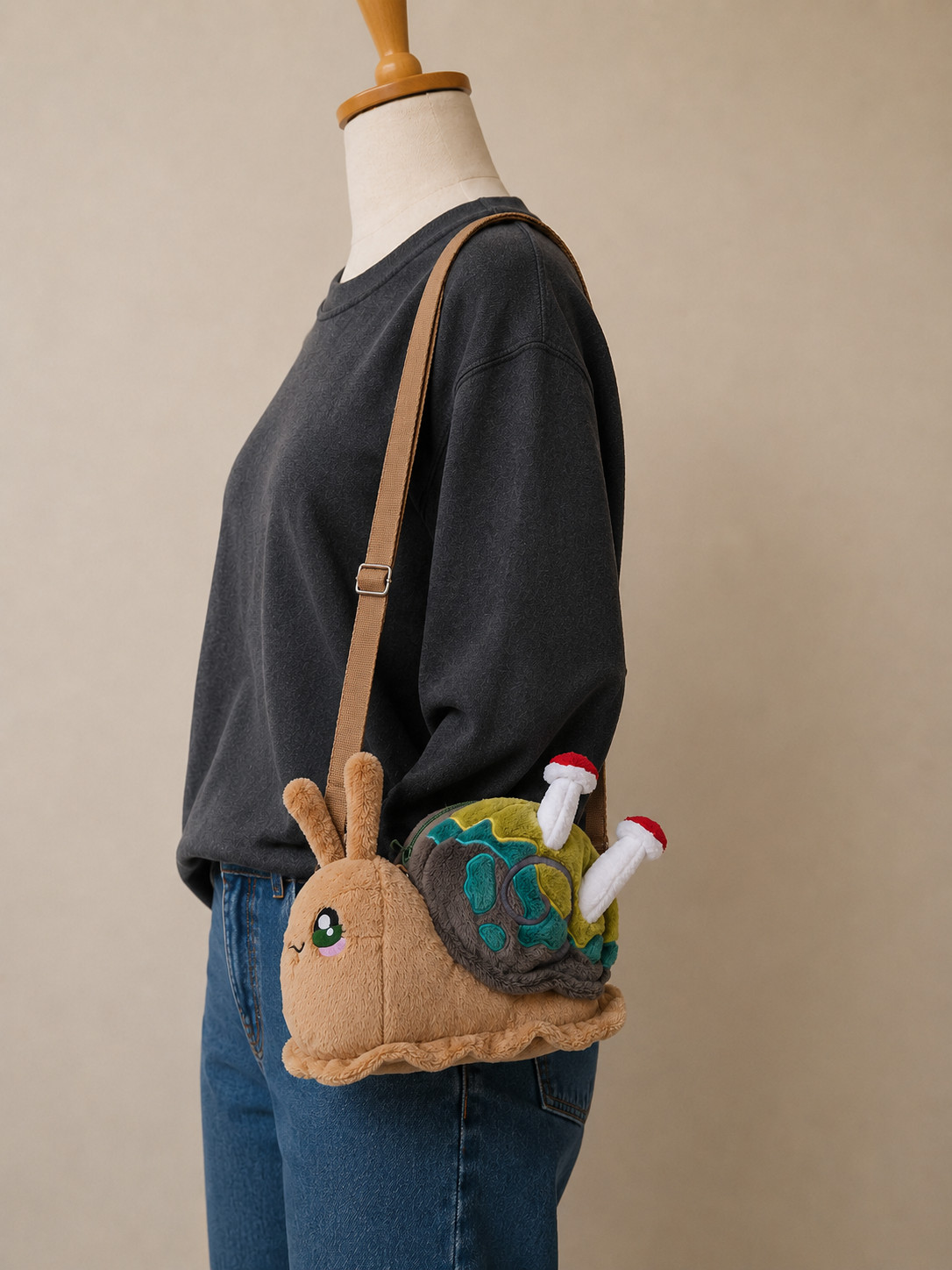 Plush Snail Crossbody Bag With Mushroom Shell